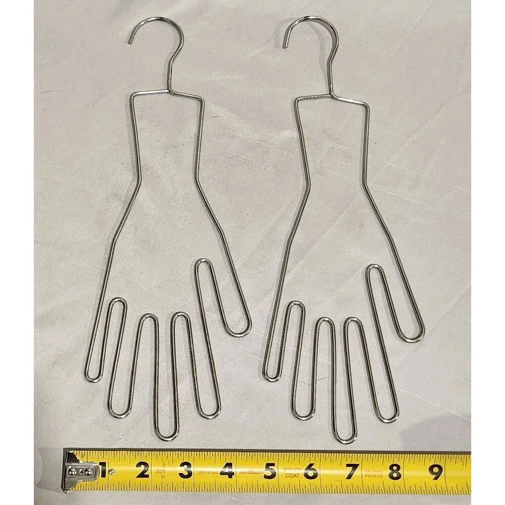 Vintage Pair of Adult Size Silver Tone Metal Glove Form Hangers